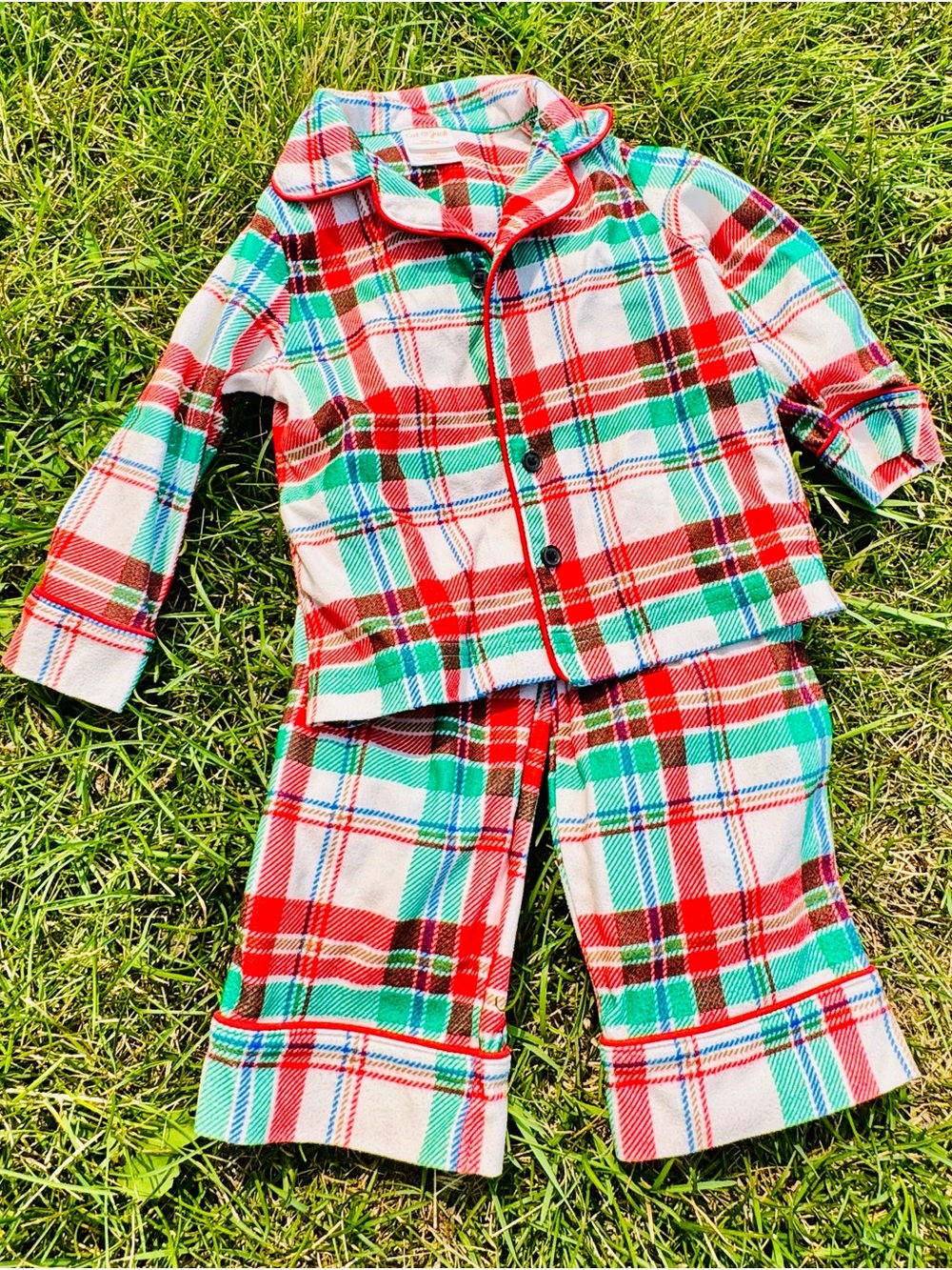 Cat & Jack Red and Green Plaid Kids Pajama Set